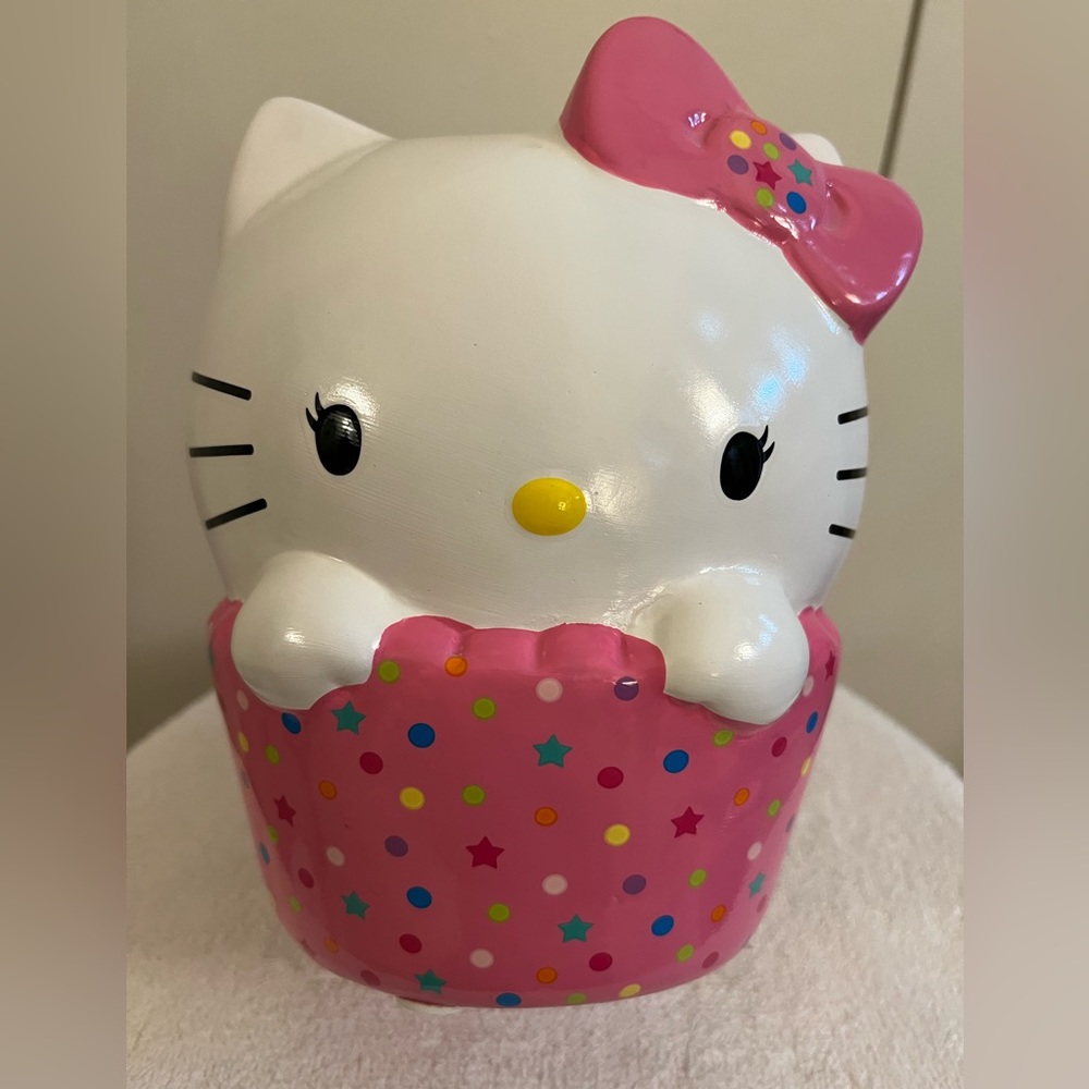 Ceramic Hello Kitty Cupcake Polka Dot & Stars Piggybank